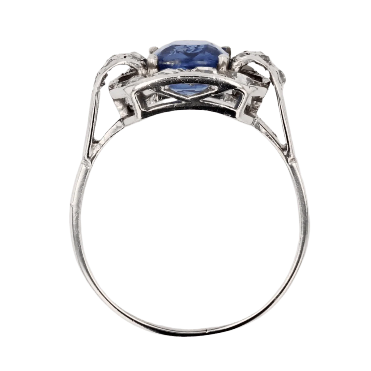Bague Entourage en platine, saphir et diamants - Image 6