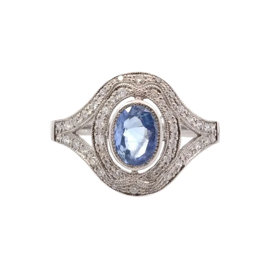 Bague Entourage en platine, saphir et diamants
