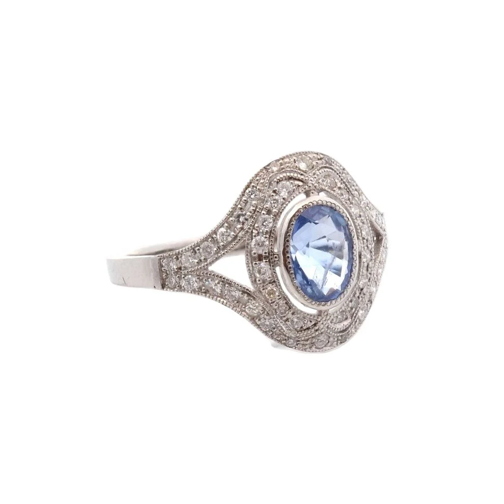 Bague Entourage en platine, saphir et diamants - Image 2