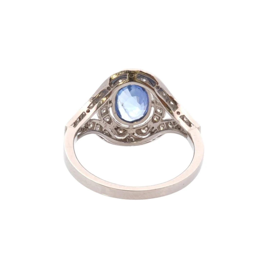 Bague Entourage en platine, saphir et diamants - Image 3