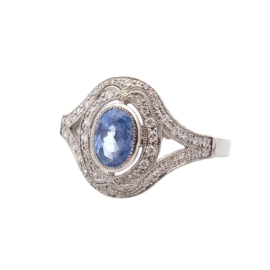 Bague Entourage en platine, saphir et diamants - Image 4