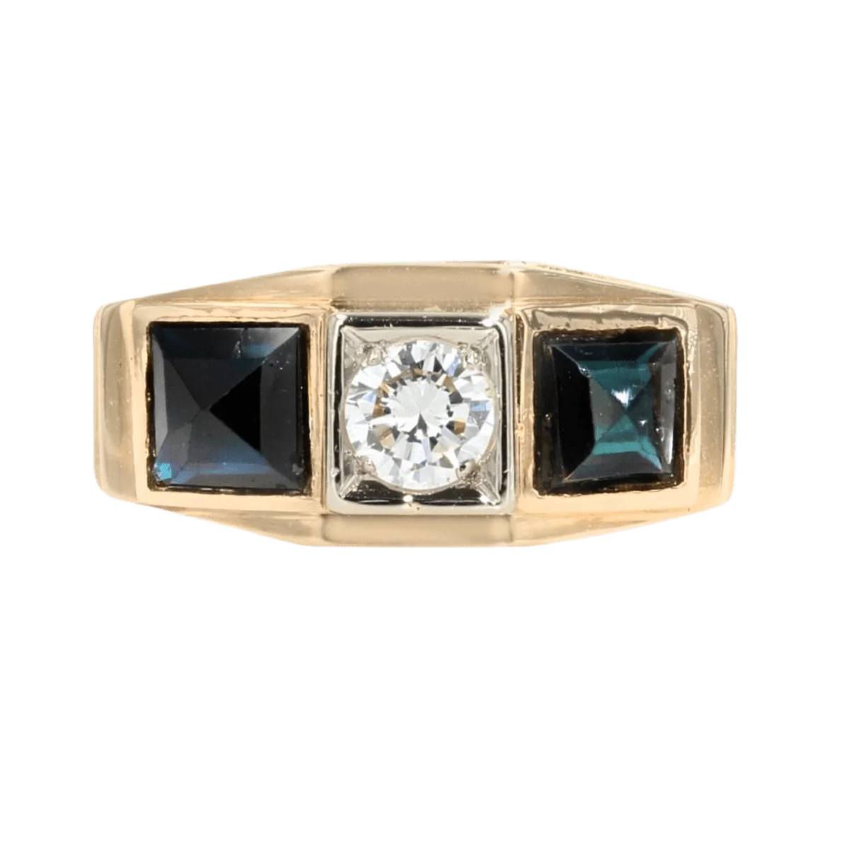 Bague Jarretière en or jaune, saphirs et diamants