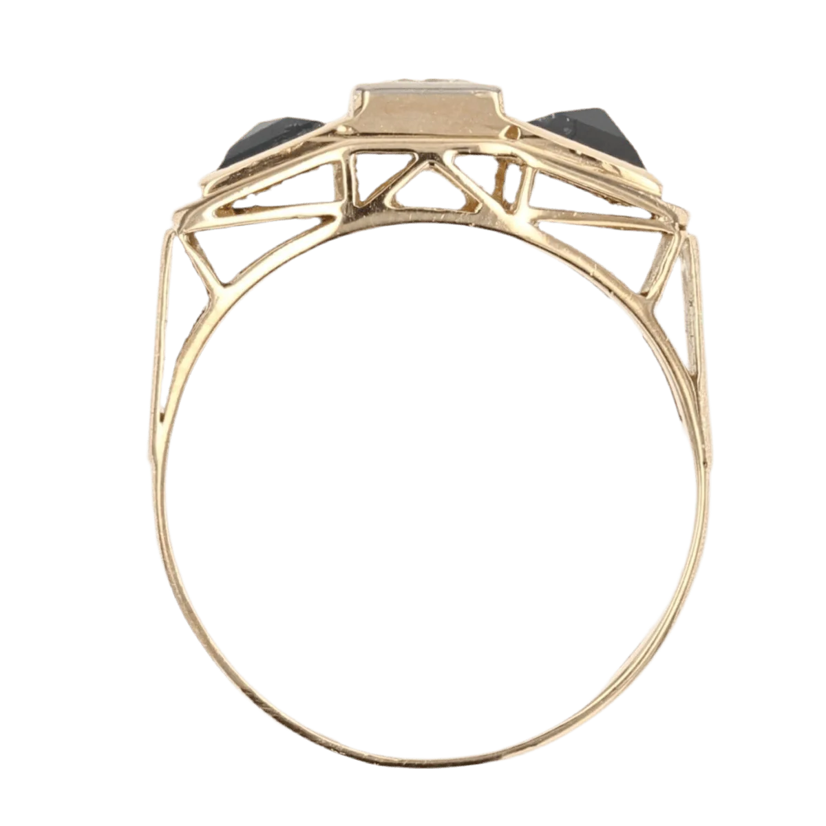Bague Jarretière en or jaune, saphirs et diamants - Image 6
