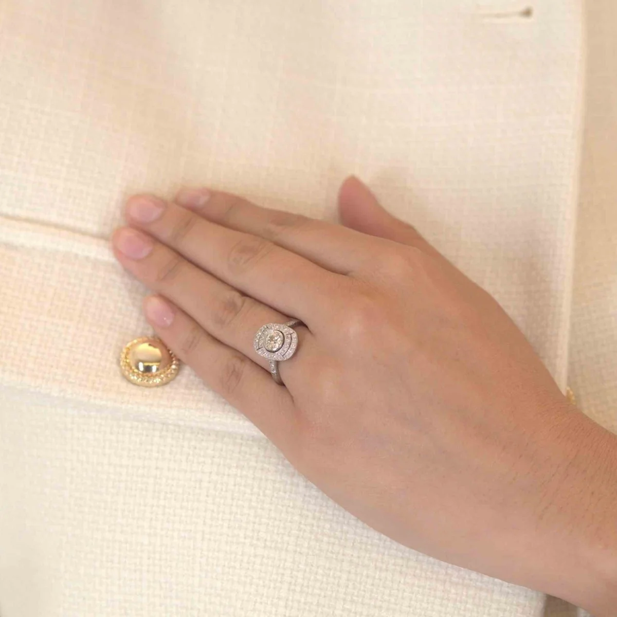 Bague Marquise en platine et diamants - Image 2