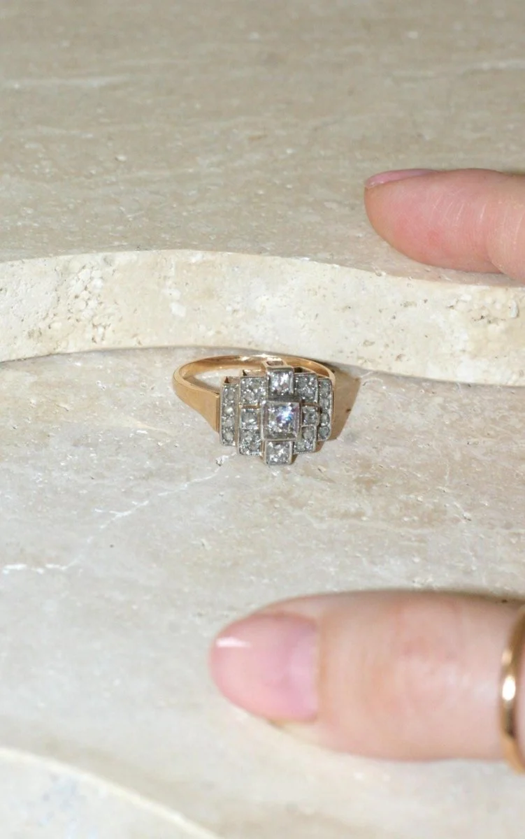Bague Art Déco Tank Escalier Diamants - Image 3