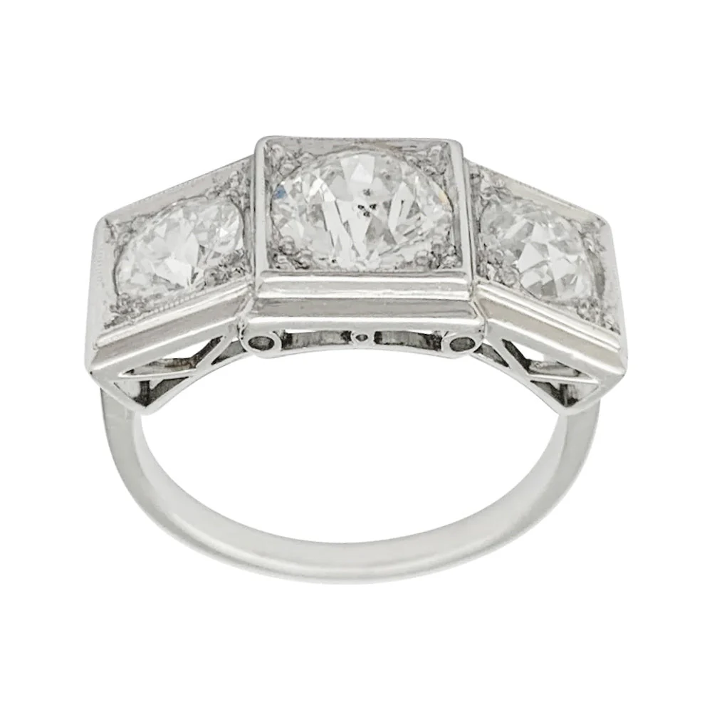 Bague art déco "trilogie" sertie de diamants sur platine - Image 5