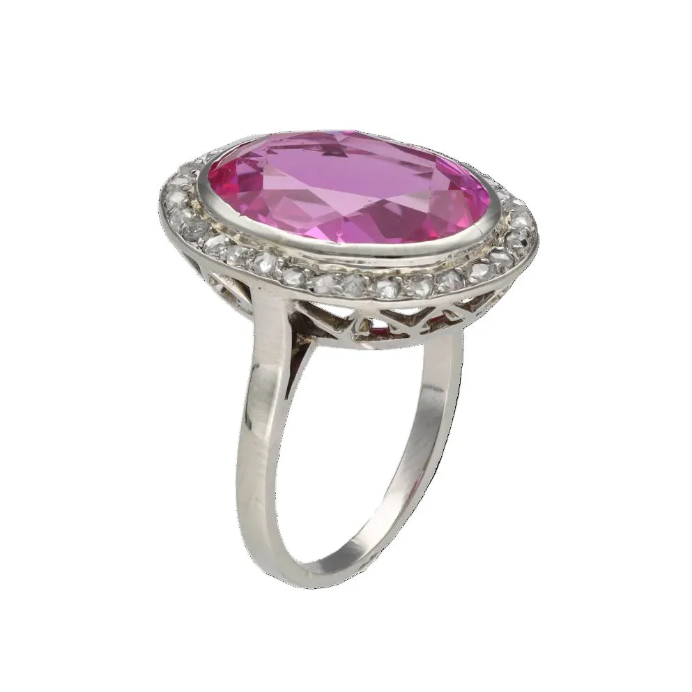 Bague Entourage en or blanc, verneuil et diamants - Image 3