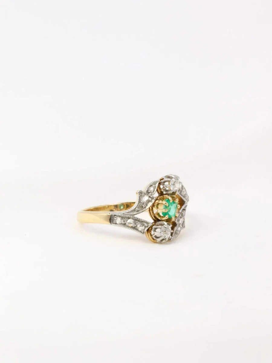 Bague Art Nouveau en or, diamants et émeraude - Image 6