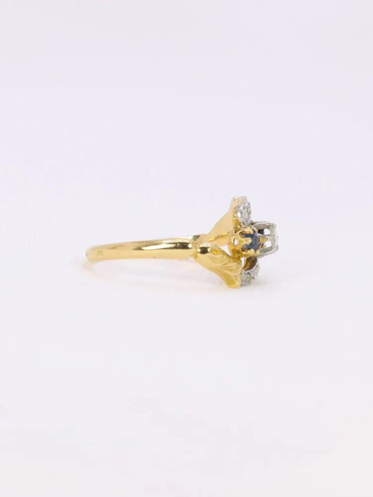 Bague Art Nouveau trilogie or jaune saphir diamants - Image 6