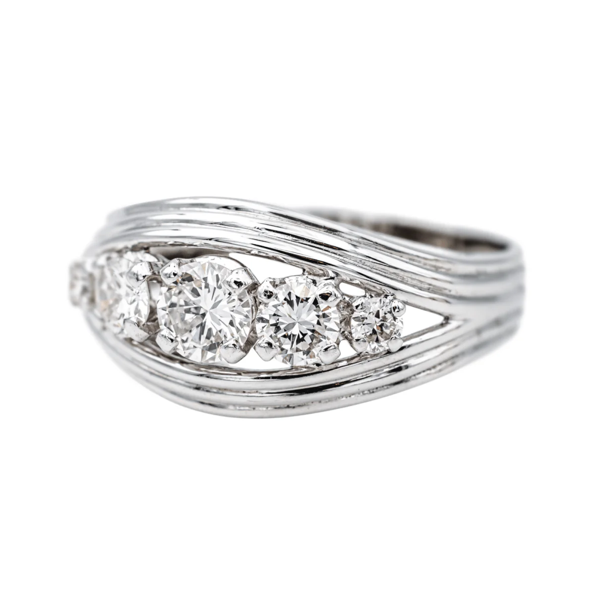 Bague Bandeau en or blanc, platine et diamants - Image 3