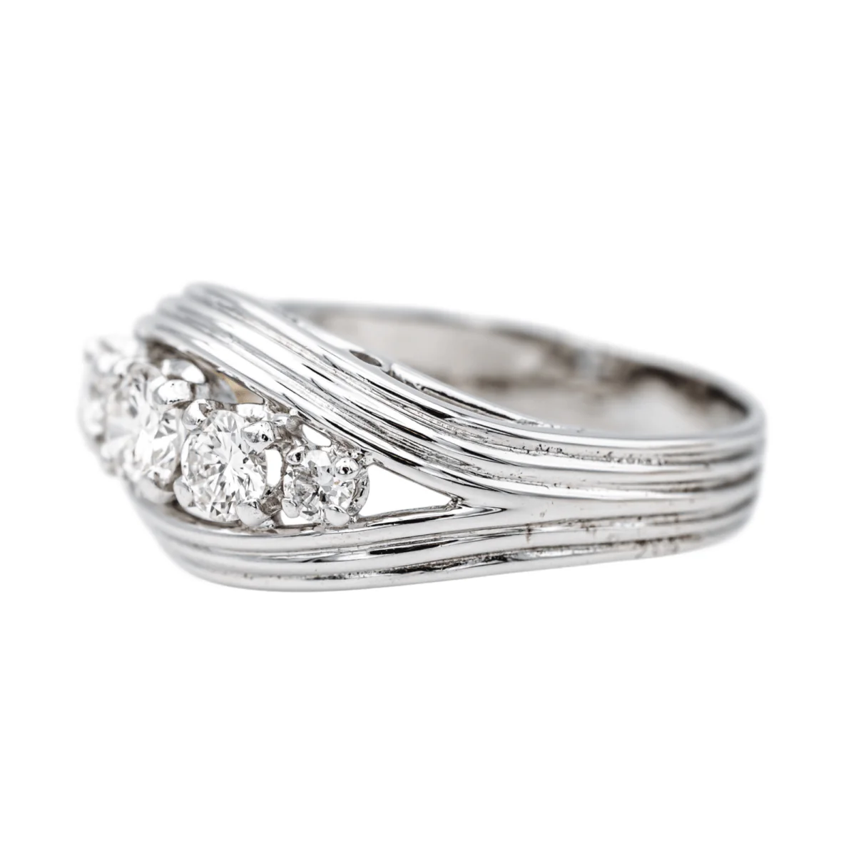 Bague Bandeau en or blanc, platine et diamants - Image 4