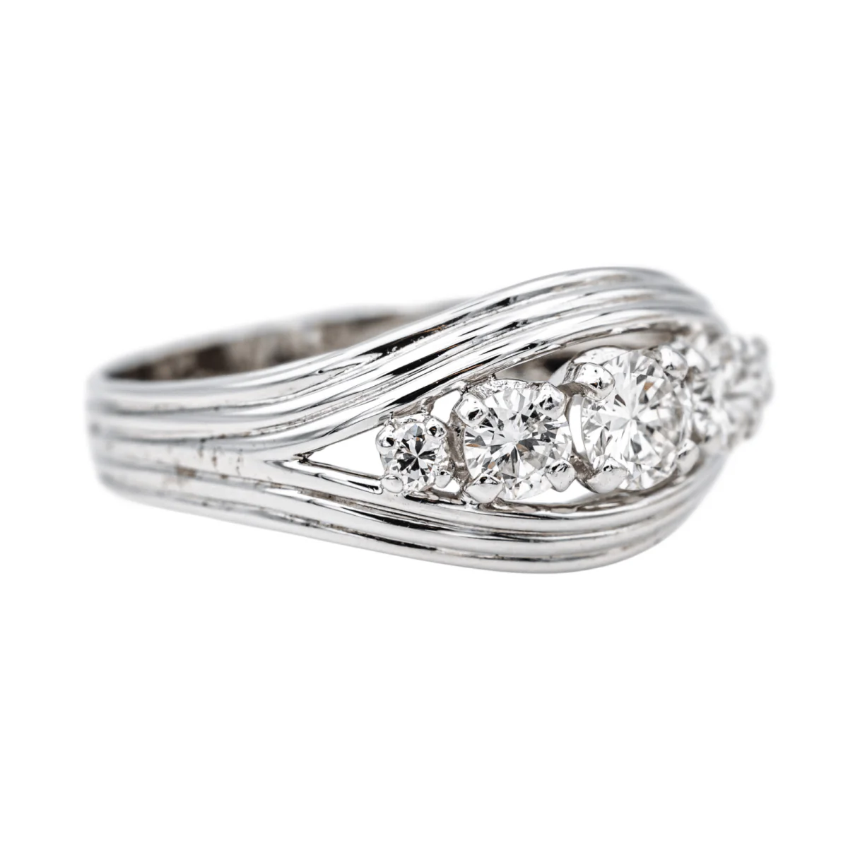 Bague Bandeau en or blanc, platine et diamants - Image 7