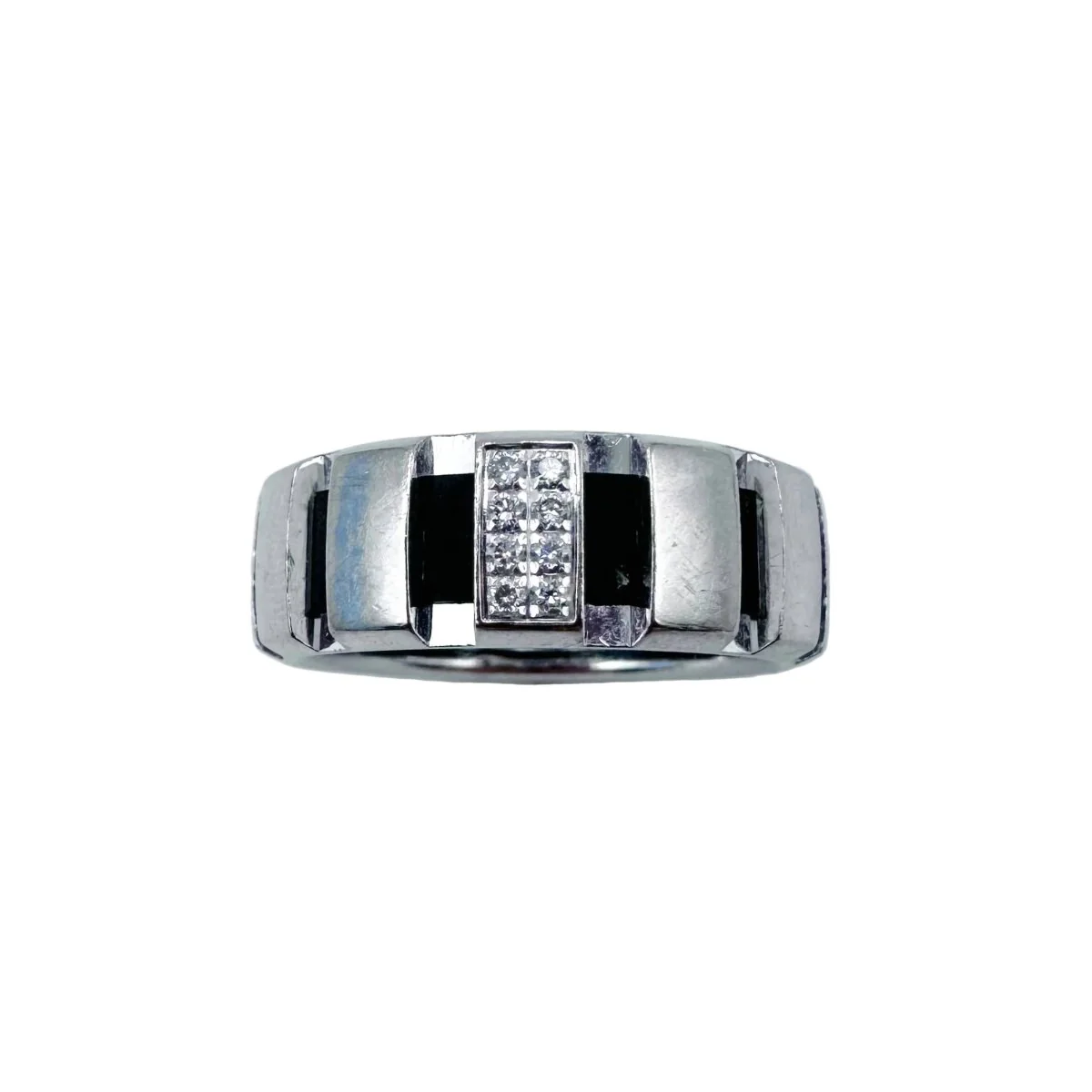 Bague Bandeau CHAUMET "Class One" en or blanc, diamants et caoutchouc