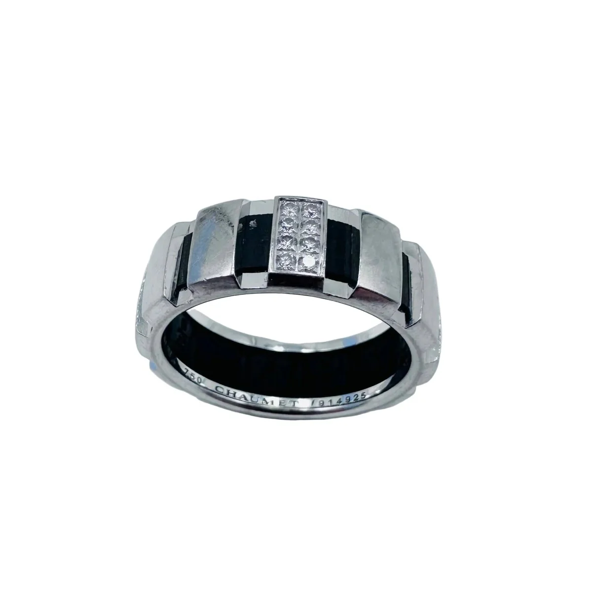 Bague Bandeau CHAUMET "Class One" en or blanc, diamants et caoutchouc - Image 10