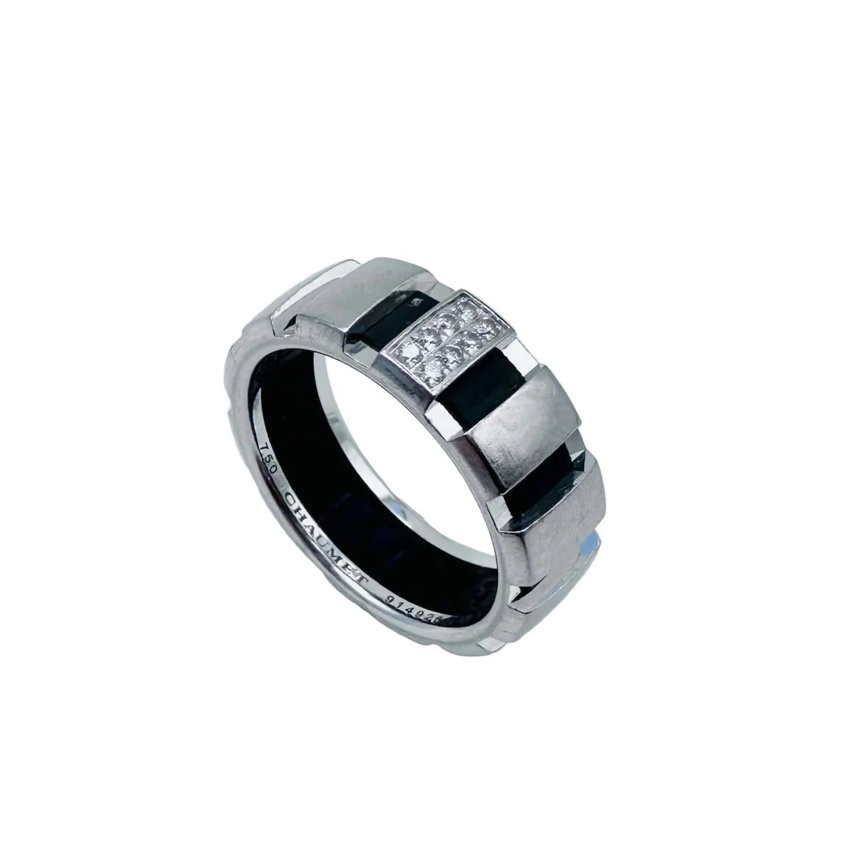 Bague Bandeau CHAUMET "Class One" en or blanc, diamants et caoutchouc - Image 11