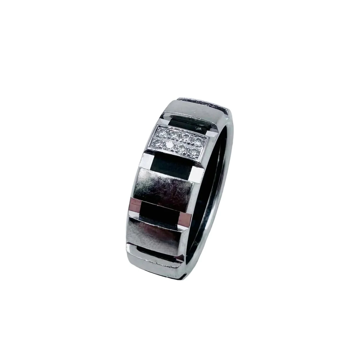 Bague Bandeau CHAUMET "Class One" en or blanc, diamants et caoutchouc - Image 12