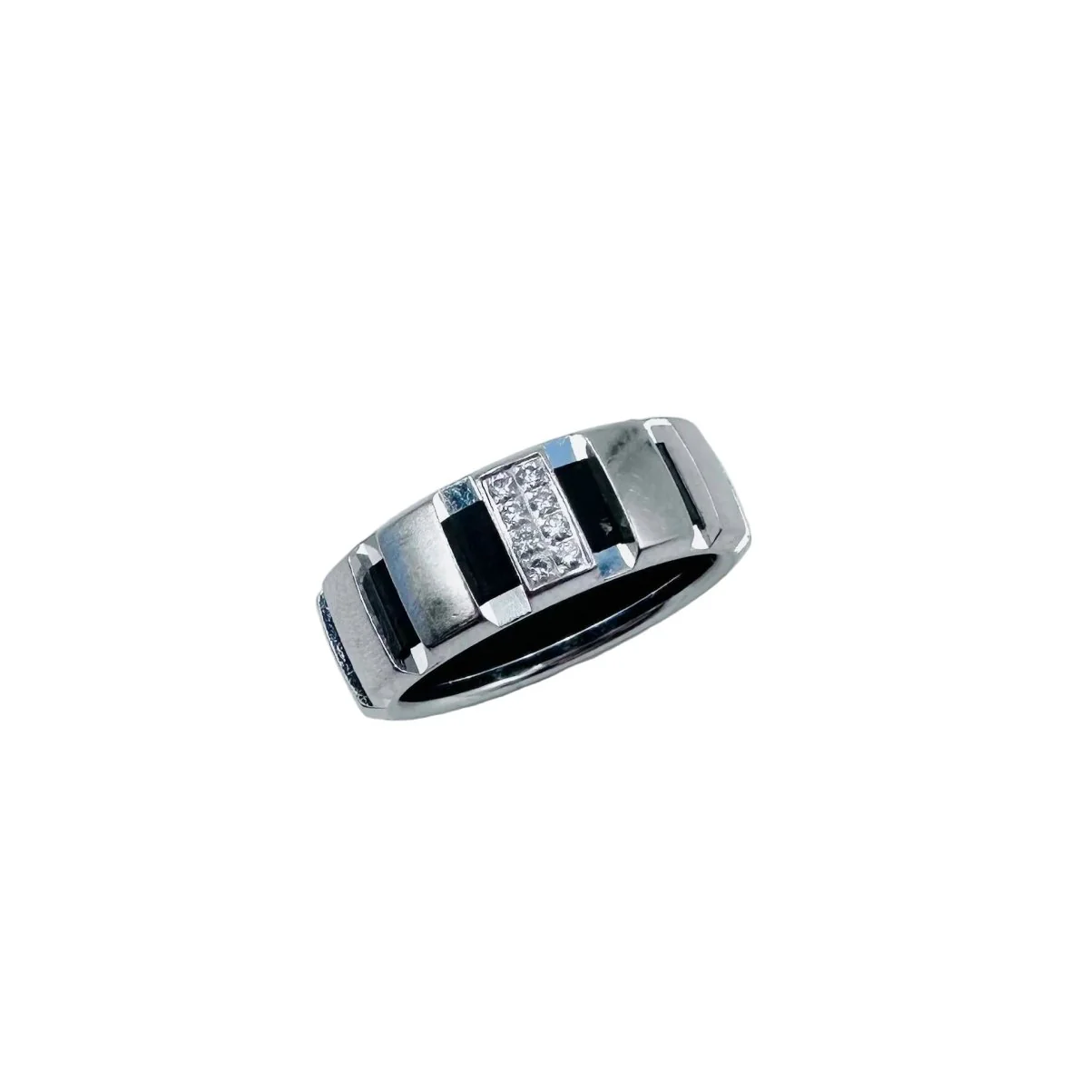 Bague Bandeau CHAUMET "Class One" en or blanc, diamants et caoutchouc - Image 14