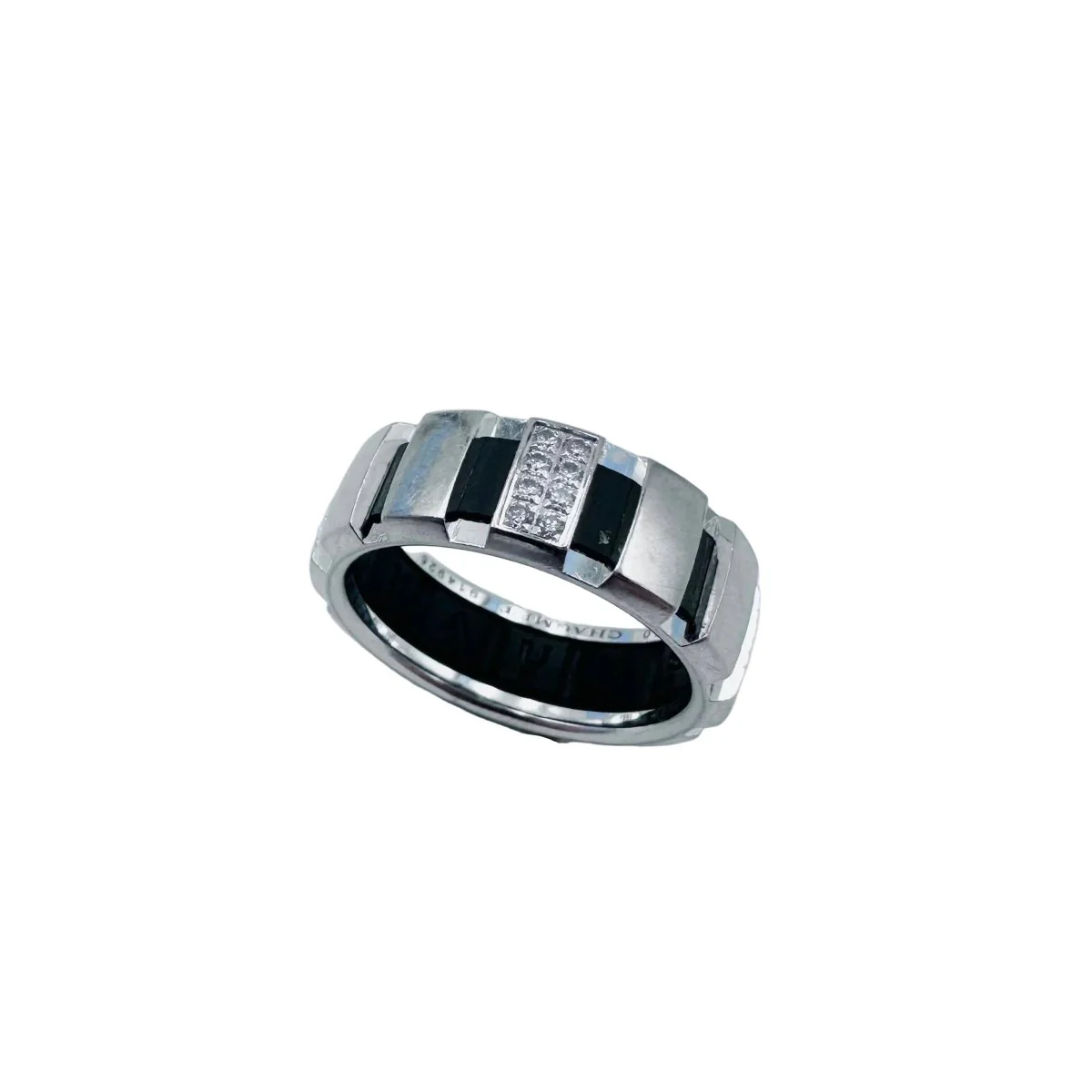 Bague Bandeau CHAUMET "Class One" en or blanc, diamants et caoutchouc - Image 3