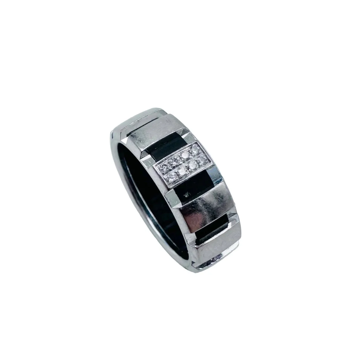 Bague Bandeau CHAUMET "Class One" en or blanc, diamants et caoutchouc - Image 4