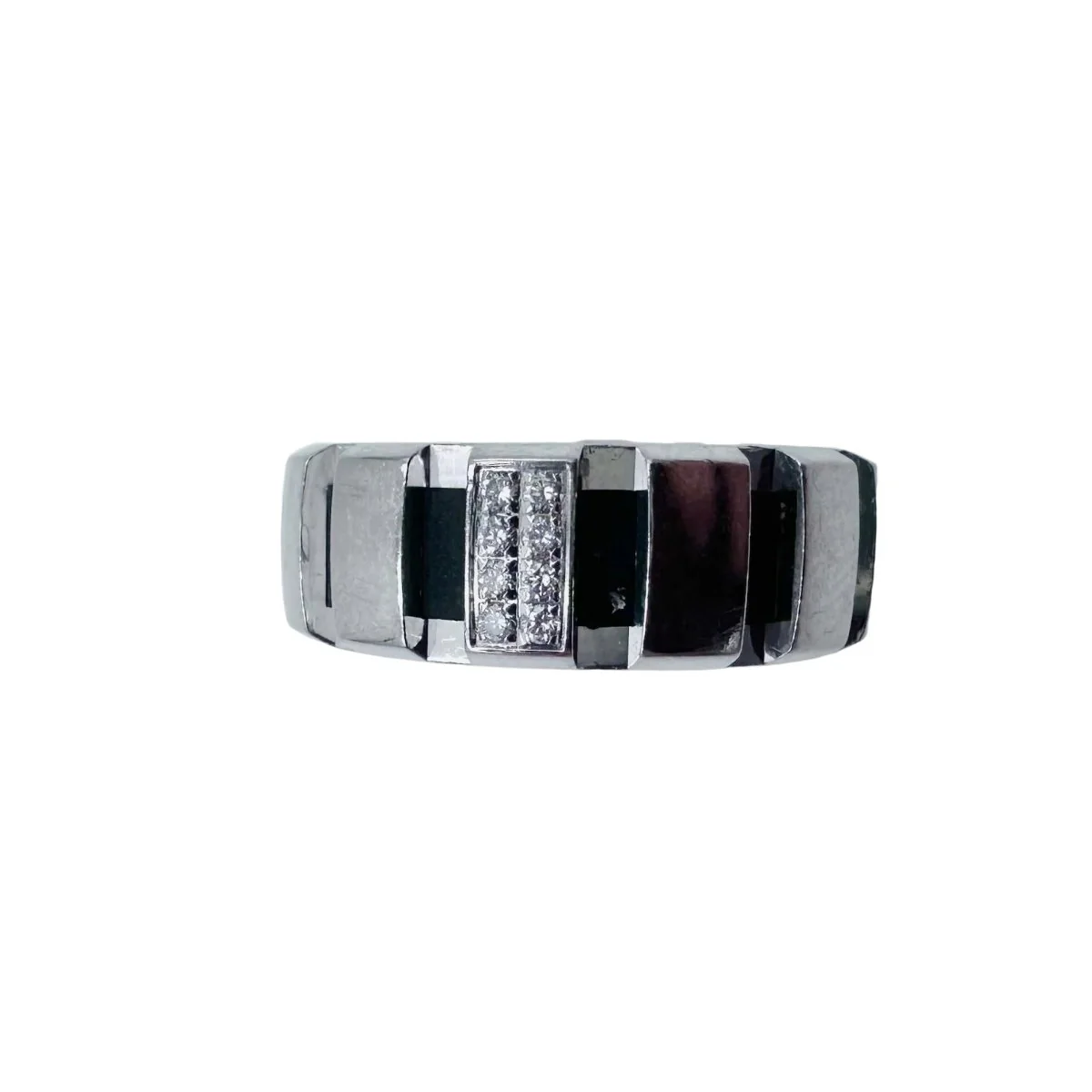 Bague Bandeau CHAUMET "Class One" en or blanc, diamants et caoutchouc - Image 5