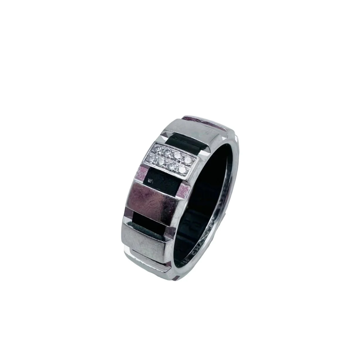 Bague Bandeau CHAUMET "Class One" en or blanc, diamants et caoutchouc - Image 6