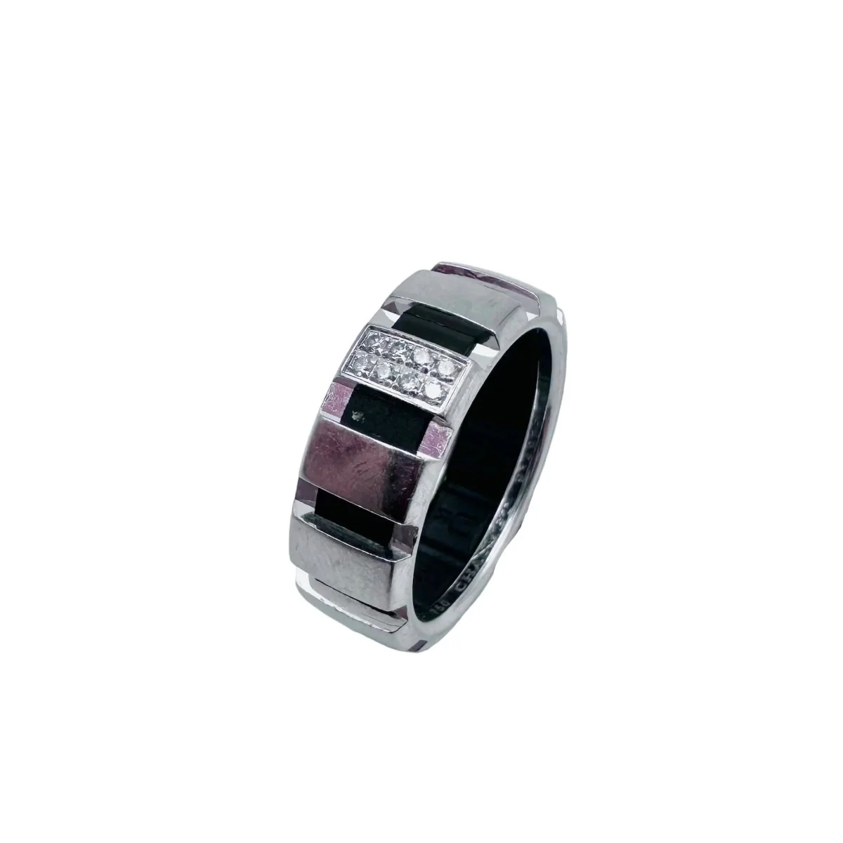 Bague Bandeau CHAUMET "Class One" en or blanc, diamants et caoutchouc - Image 7
