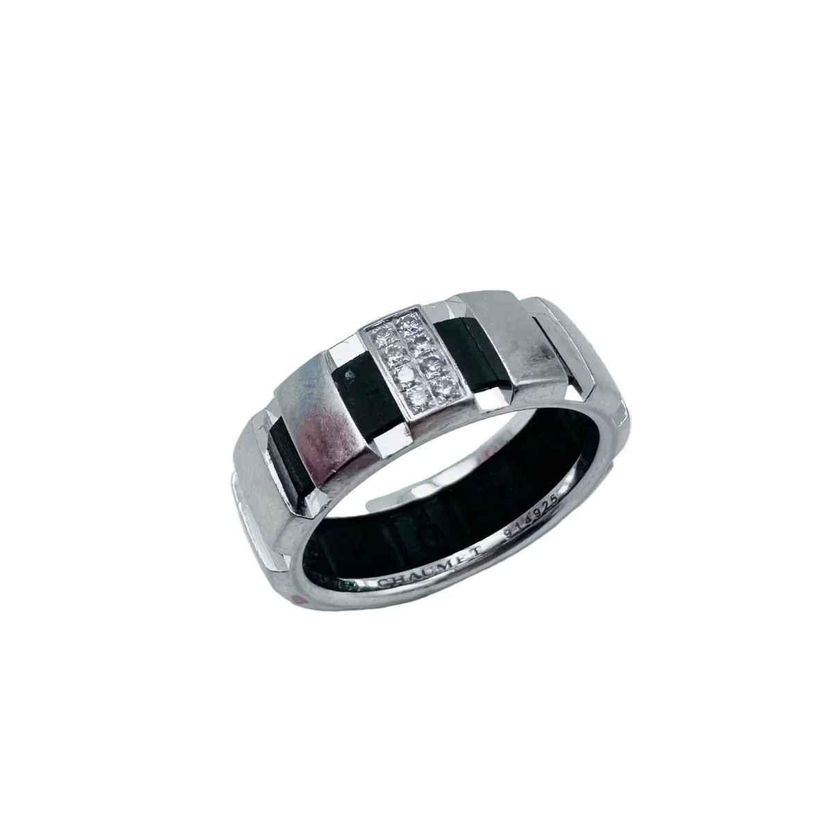 Bague Bandeau CHAUMET "Class One" en or blanc, diamants et caoutchouc - Image 8
