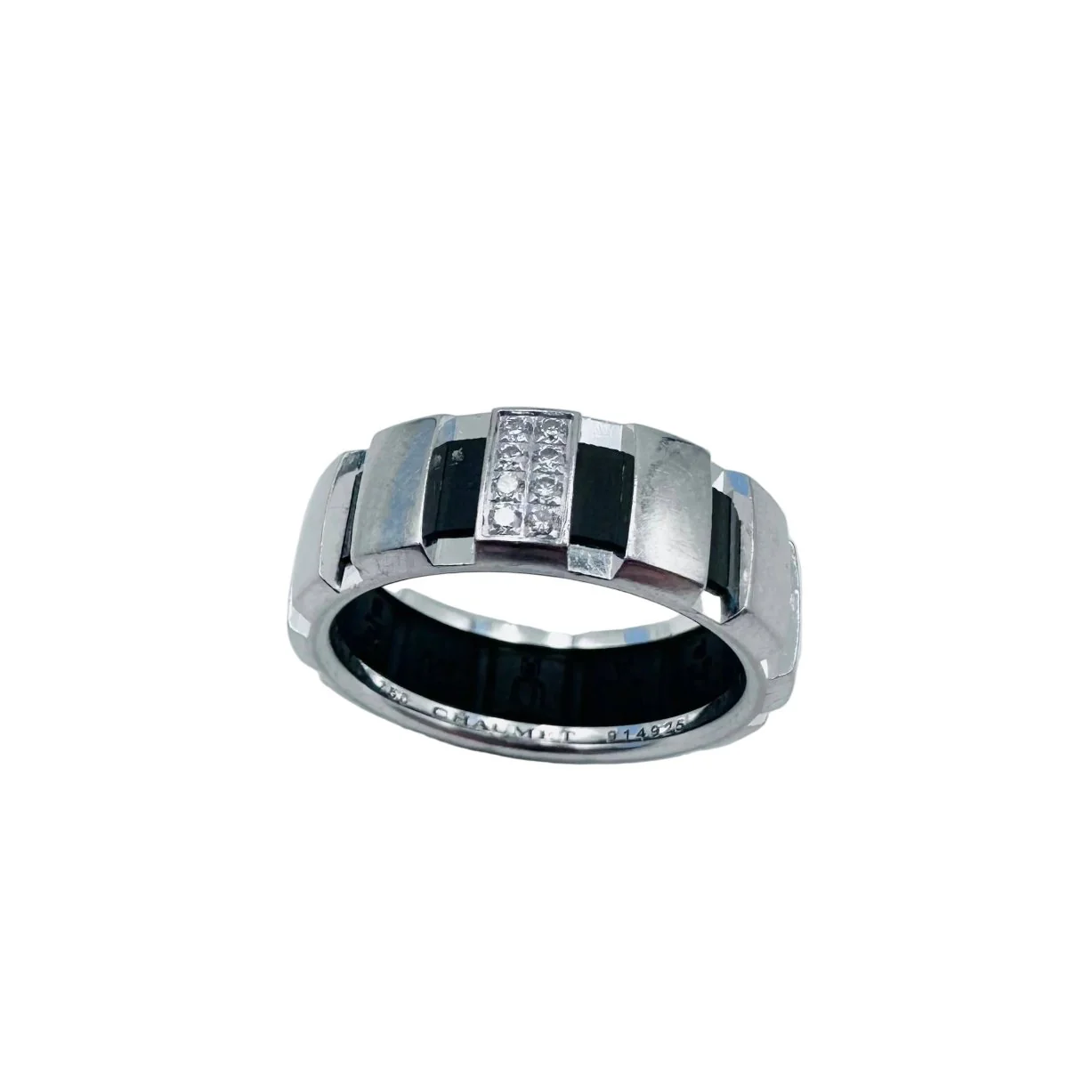 Bague Bandeau CHAUMET "Class One" en or blanc, diamants et caoutchouc - Image 9