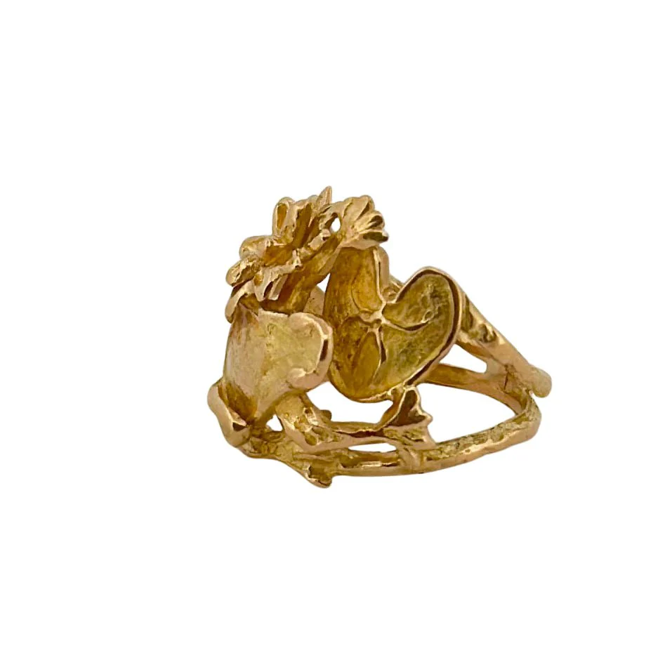 Bague Bandeau EMMANUELLE RICARD en or jaune à décor floral - Image 4
