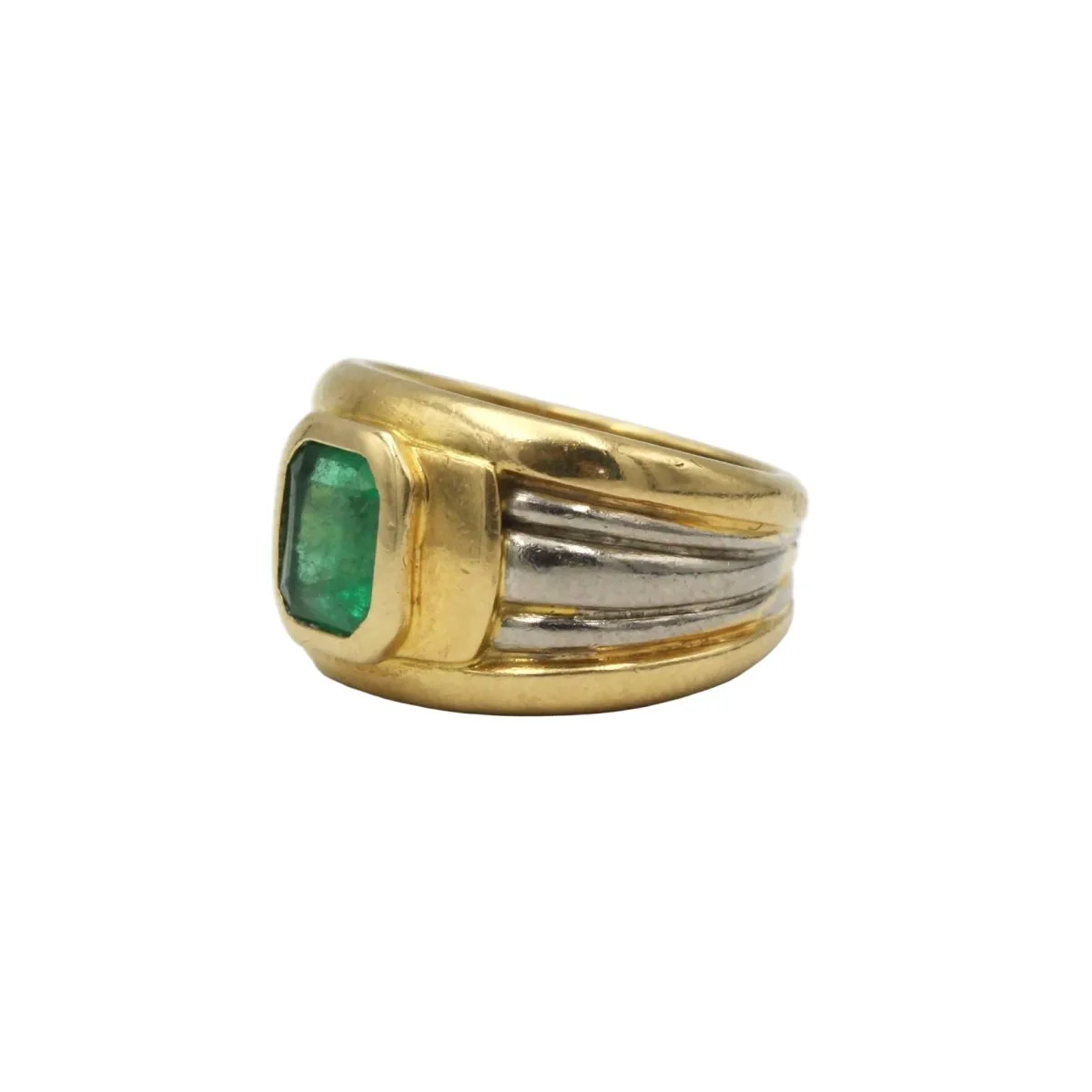 Bague Bandeau en or blanc, or jaune et émeraude - Image 2