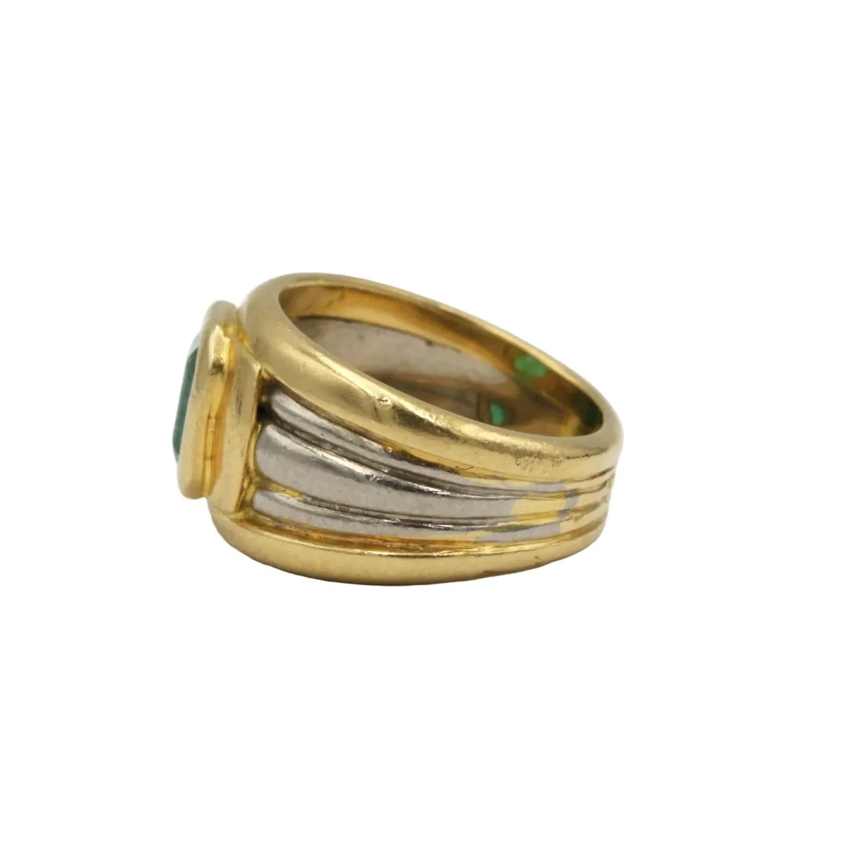 Bague Bandeau en or blanc, or jaune et émeraude - Image 3