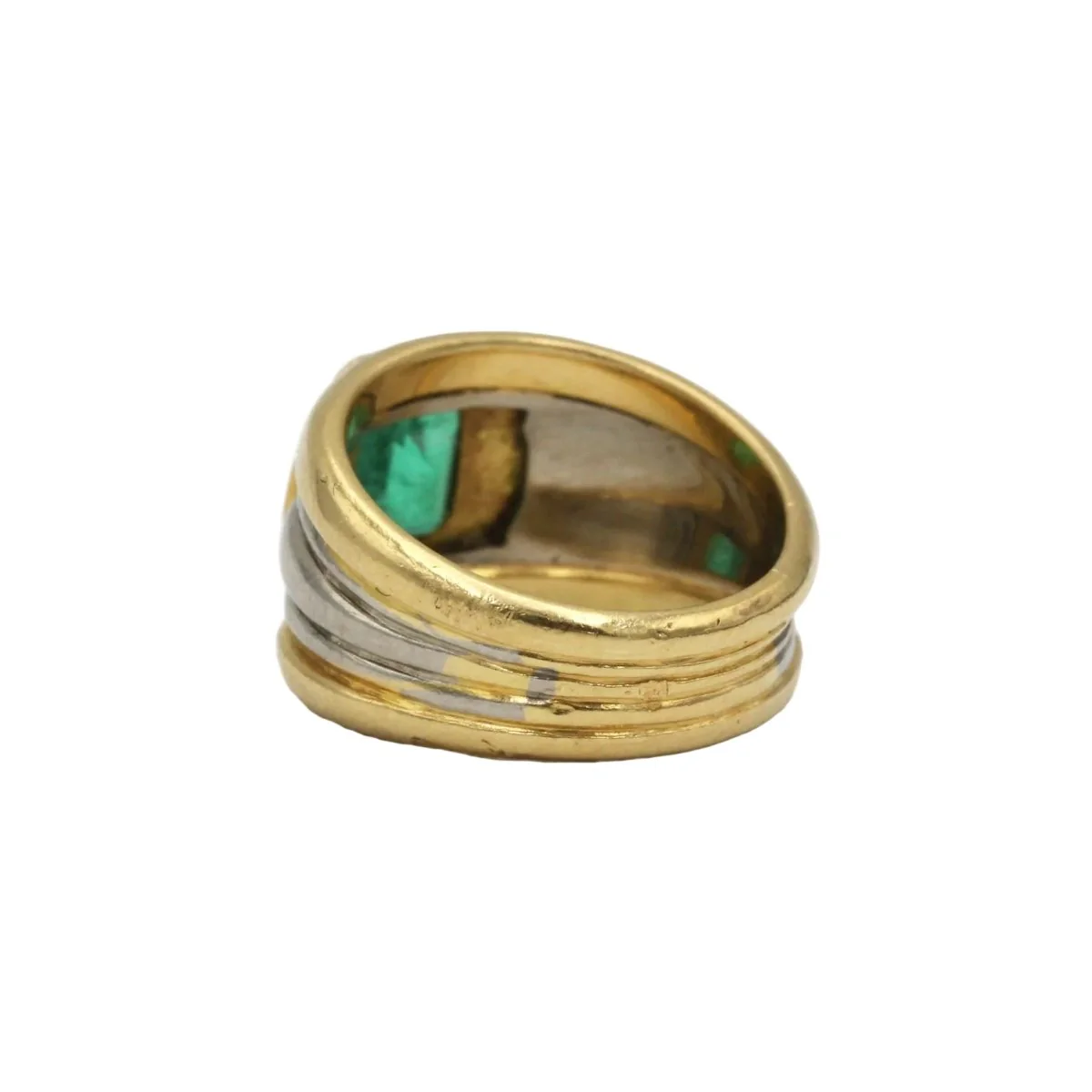 Bague Bandeau en or blanc, or jaune et émeraude - Image 4