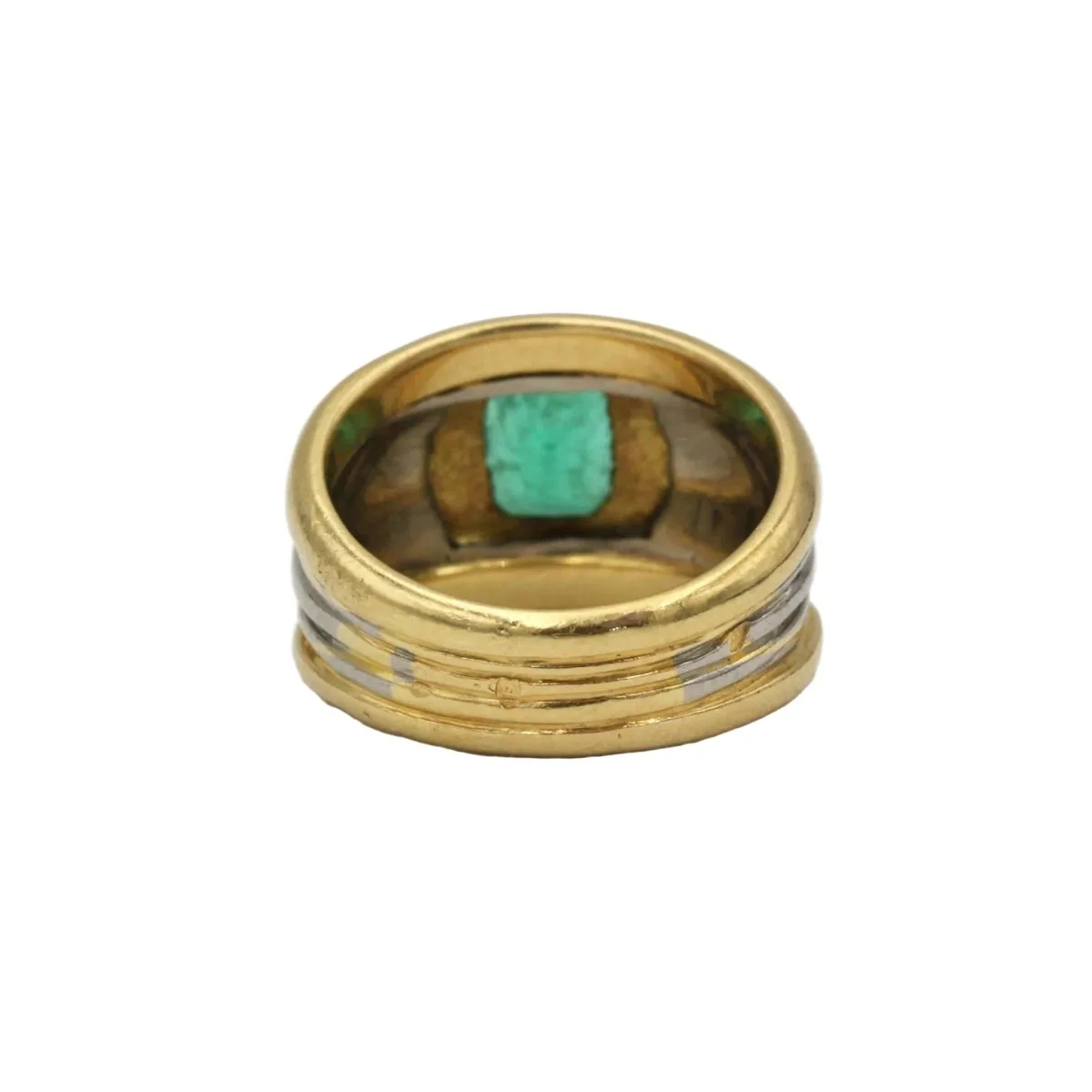 Bague Bandeau en or blanc, or jaune et émeraude - Image 5