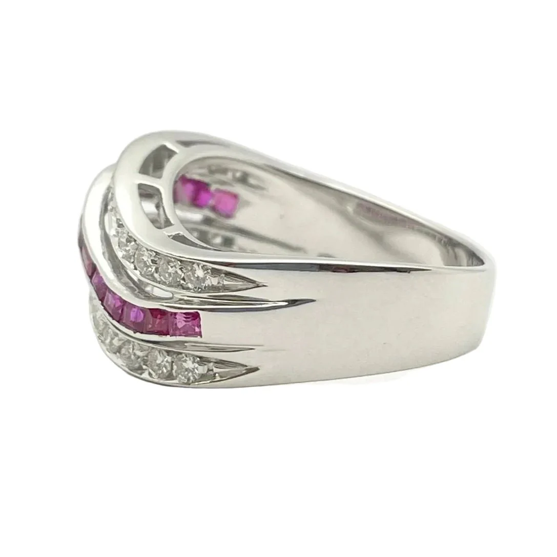 Bague Bandeau en or blanc, rubis et diamants - Image 3