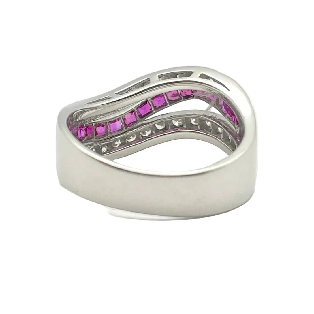 Bague Bandeau en or blanc, rubis et diamants - Image 4