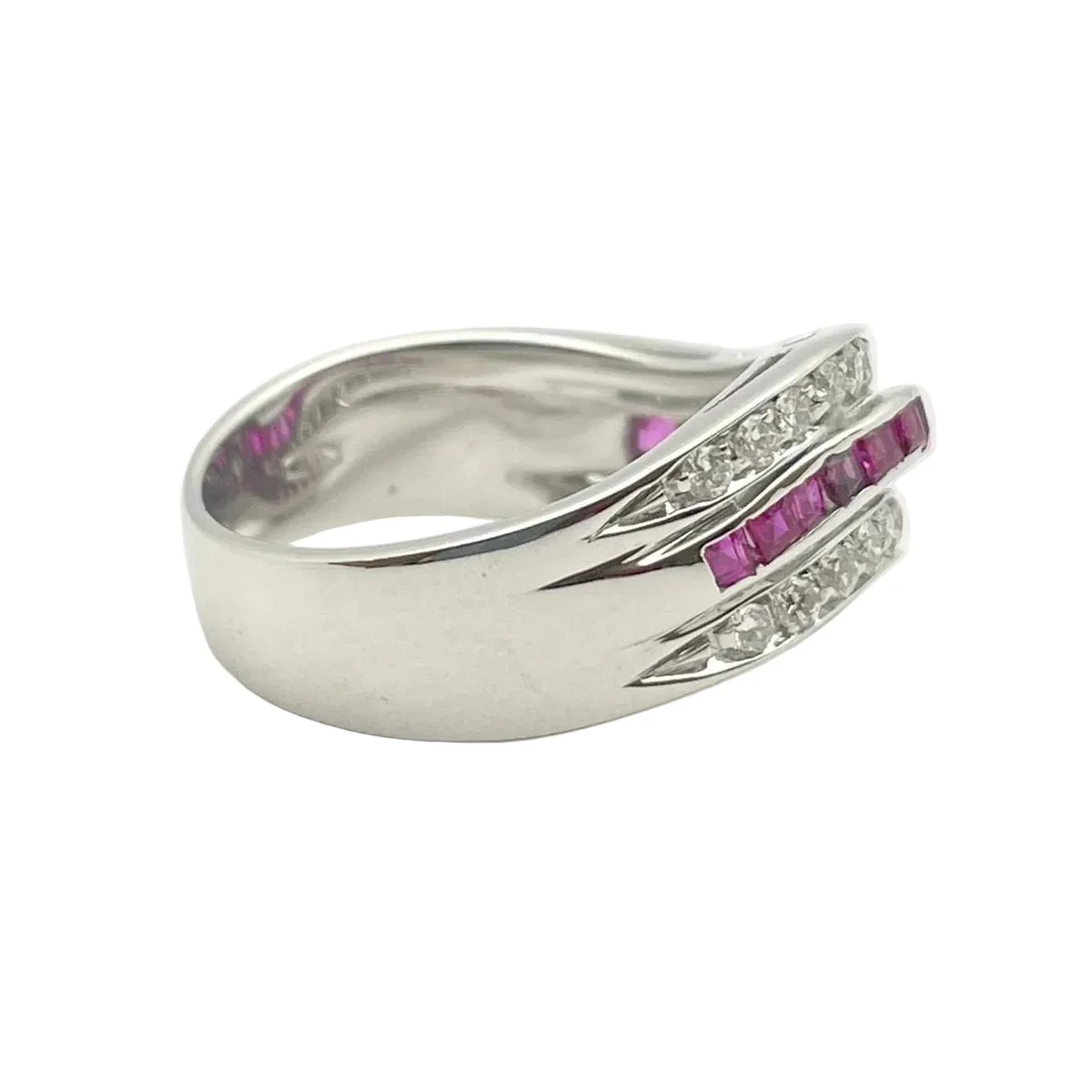 Bague Bandeau en or blanc, rubis et diamants - Image 5