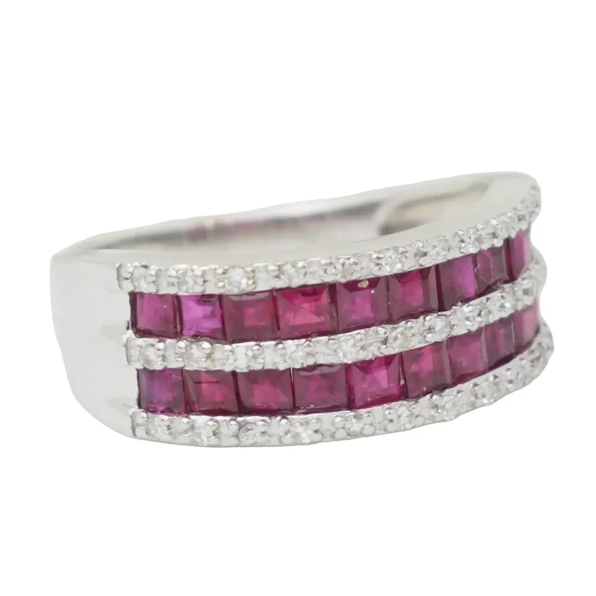 Bague Bandeau en or blanc, rubis et diamants - Image 5