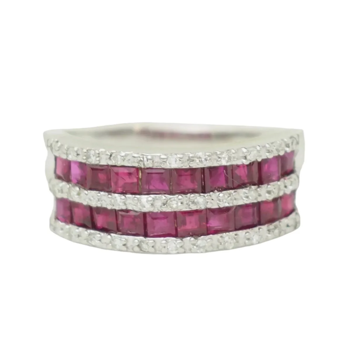 Bague Bandeau en or blanc, rubis et diamants - Image 7