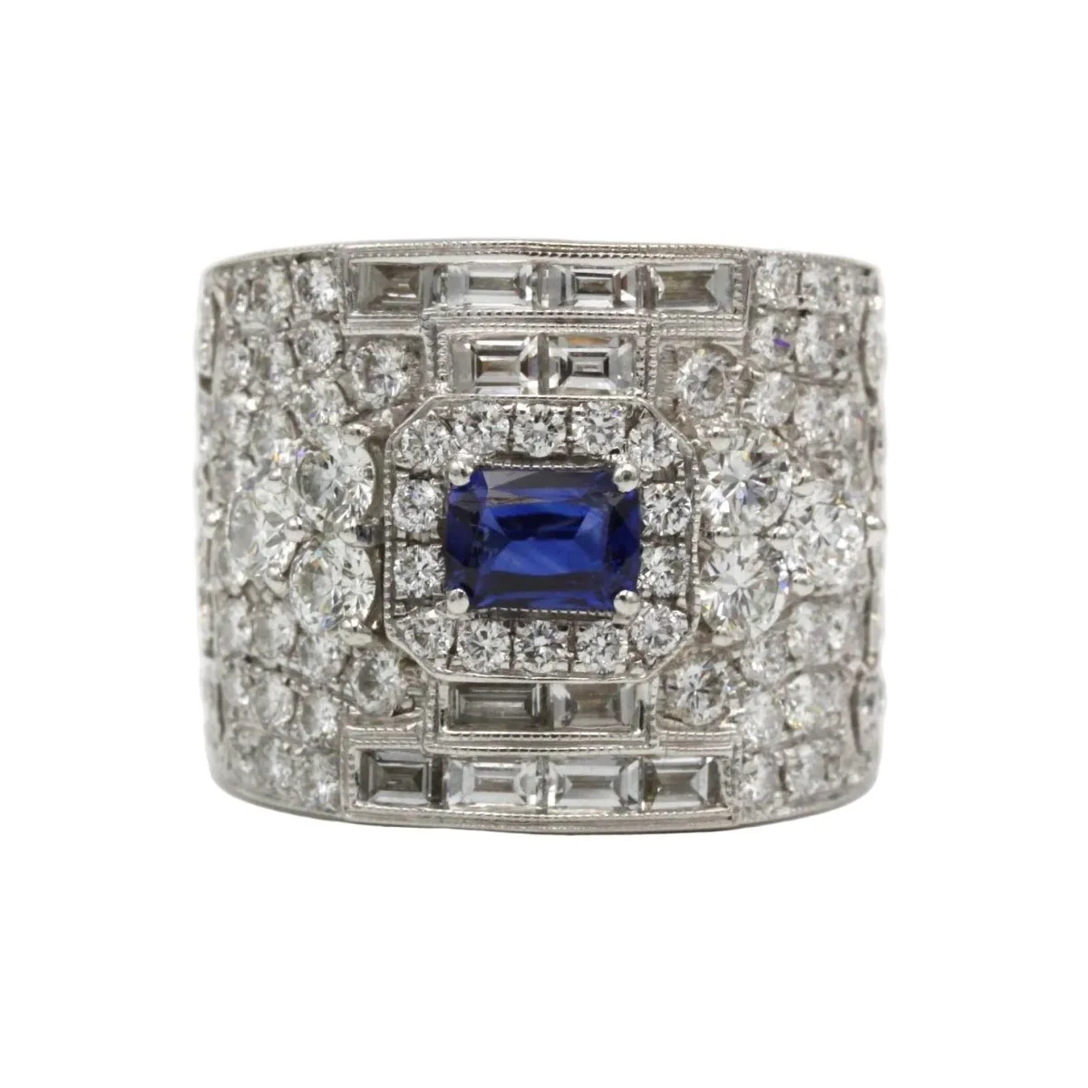 Bague Bandeau en or blanc, saphir et diamants
