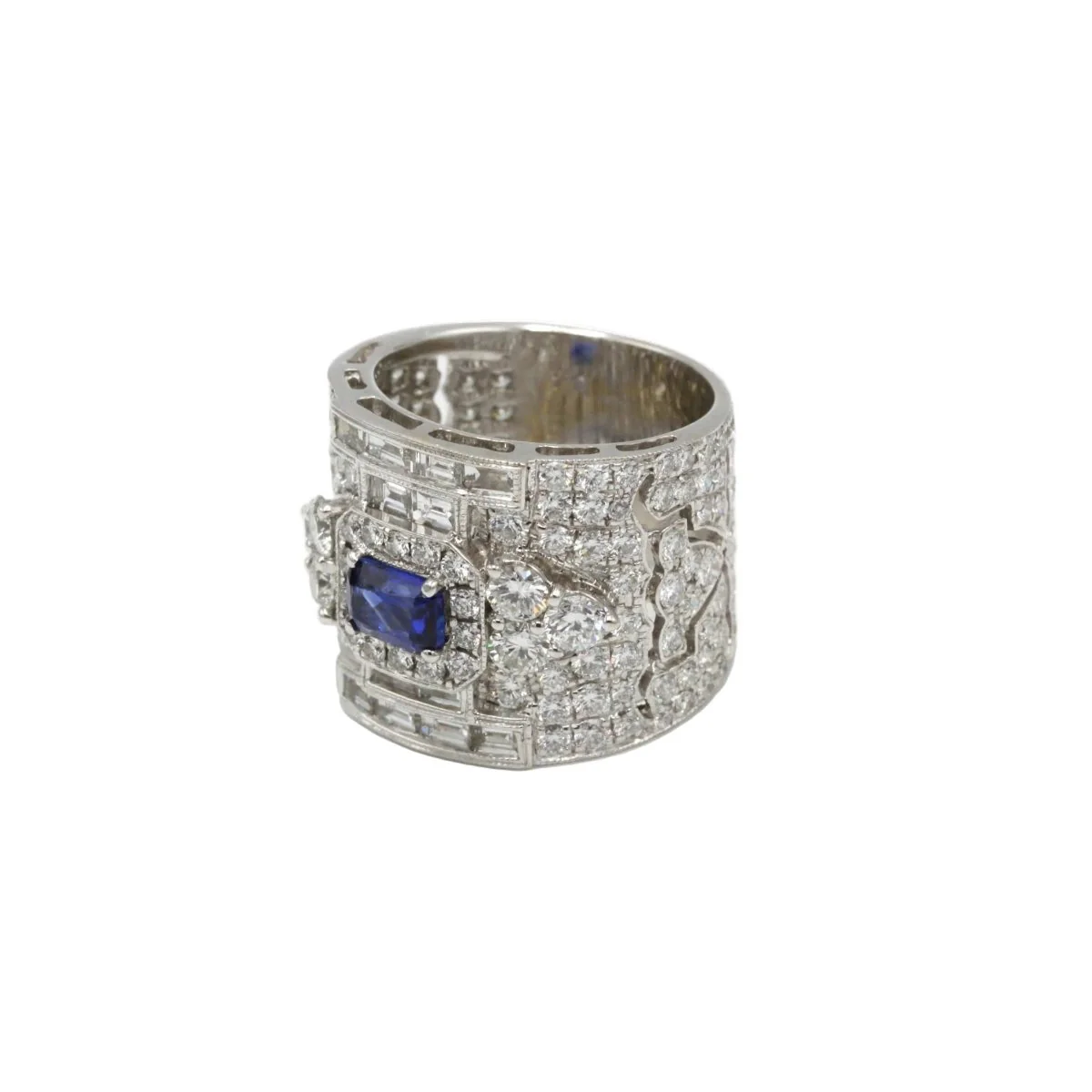 Bague Bandeau en or blanc, saphir et diamants - Image 3