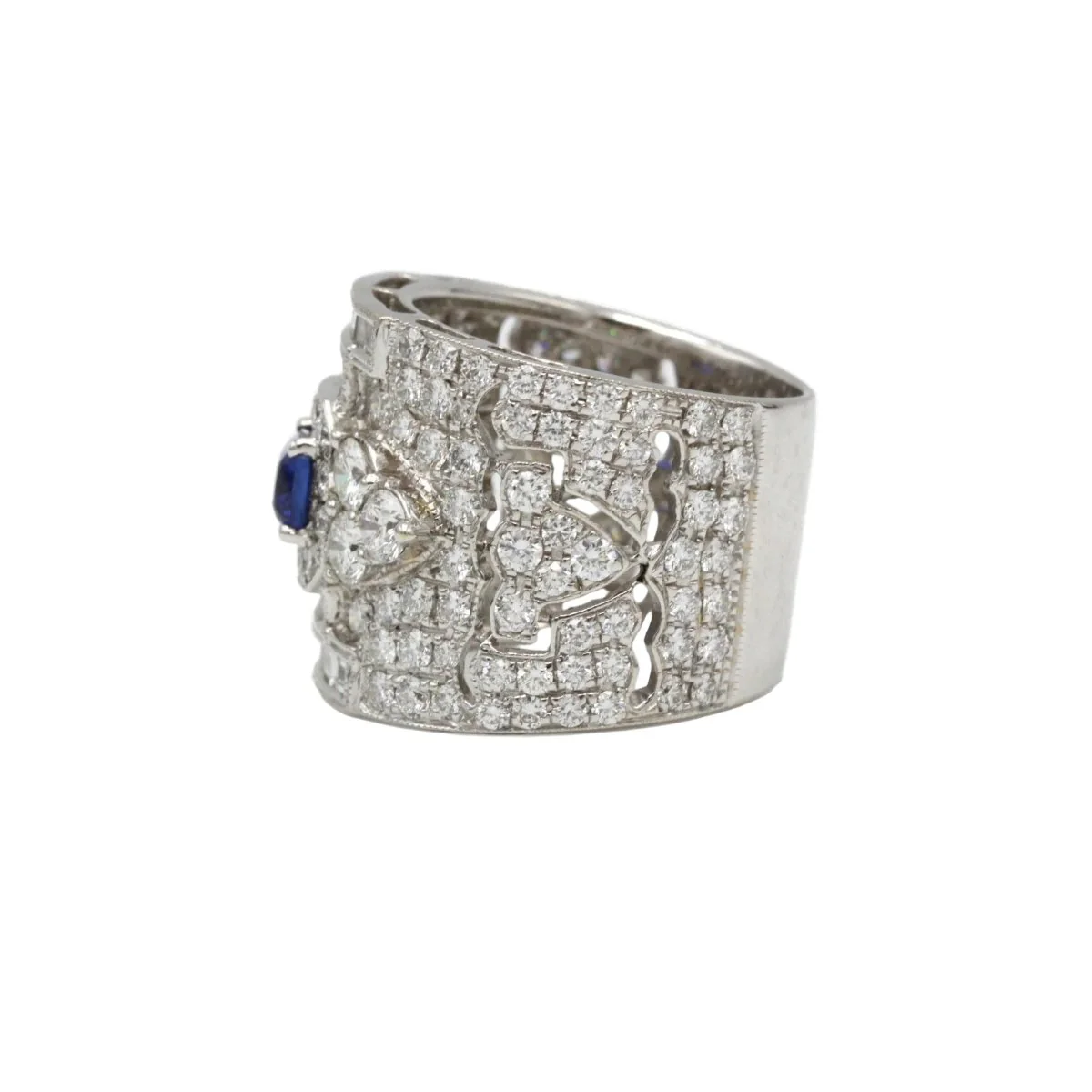 Bague Bandeau en or blanc, saphir et diamants - Image 4