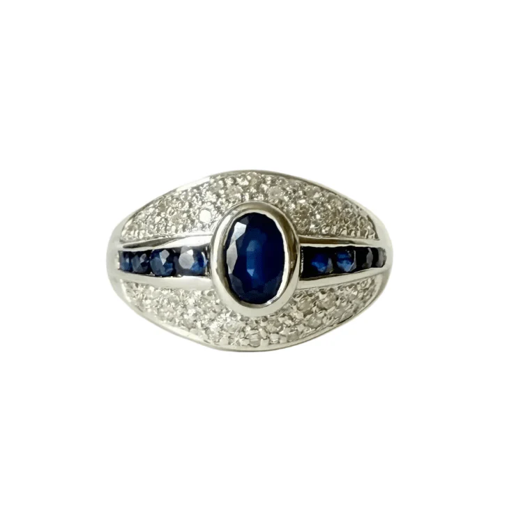 Bague Bandeau en or blanc, saphirs et diamants