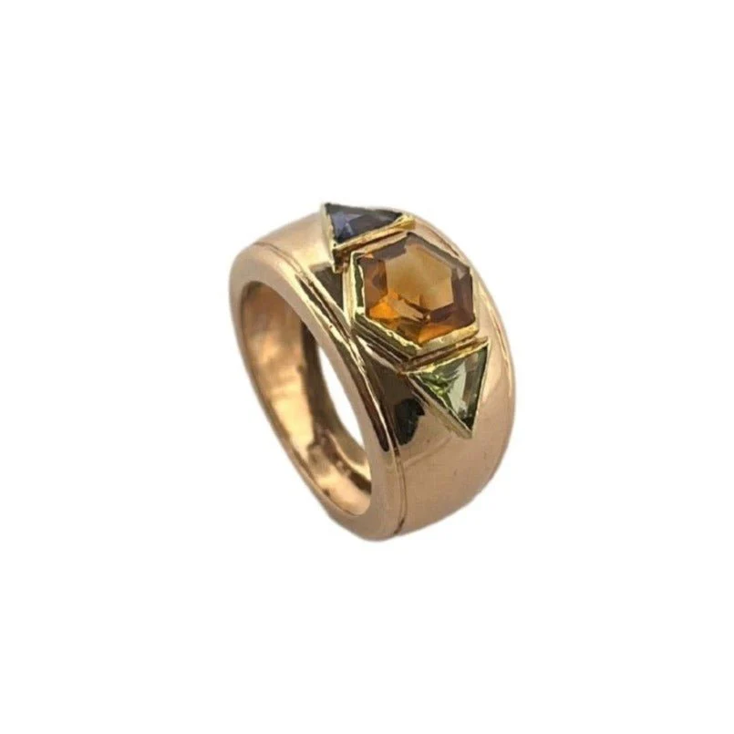 Bague Bandeau en or jaune, citrine, tanzanite et péridot - Image 4