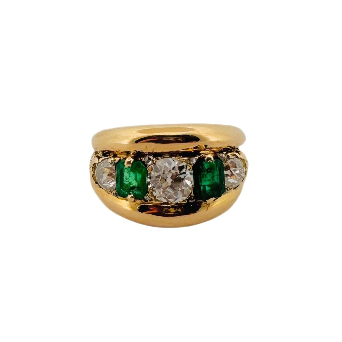 Bague Bandeau en or jaune, émeraudes et diamants