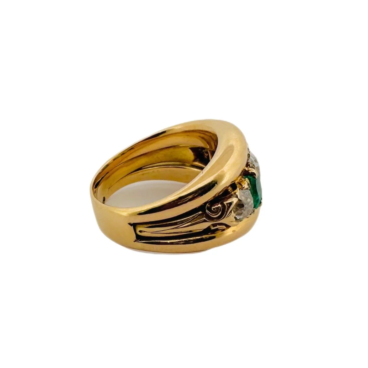 Bague Bandeau en or jaune, émeraudes et diamants - Image 4
