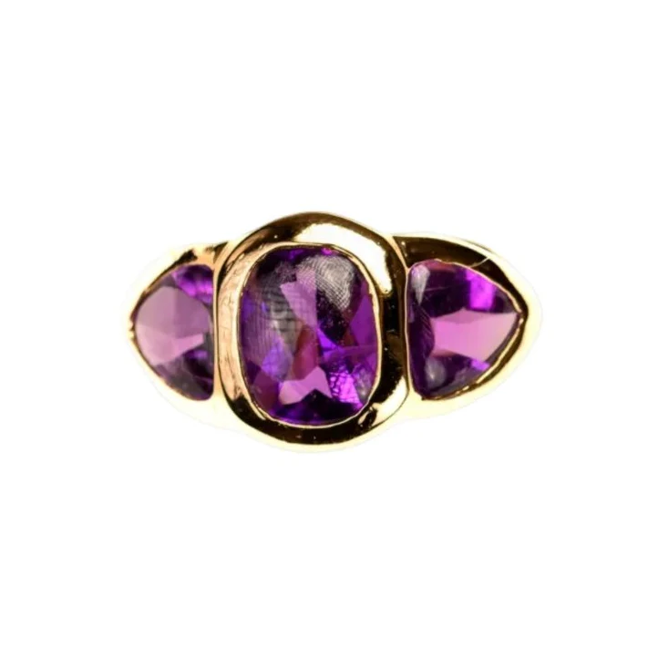 Bague Bandeau en or jaune et améthystes