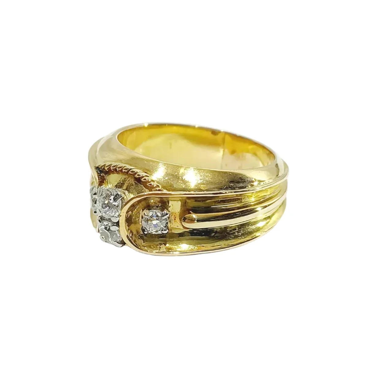Bague Bandeau en or jaune et diamants - Image 3