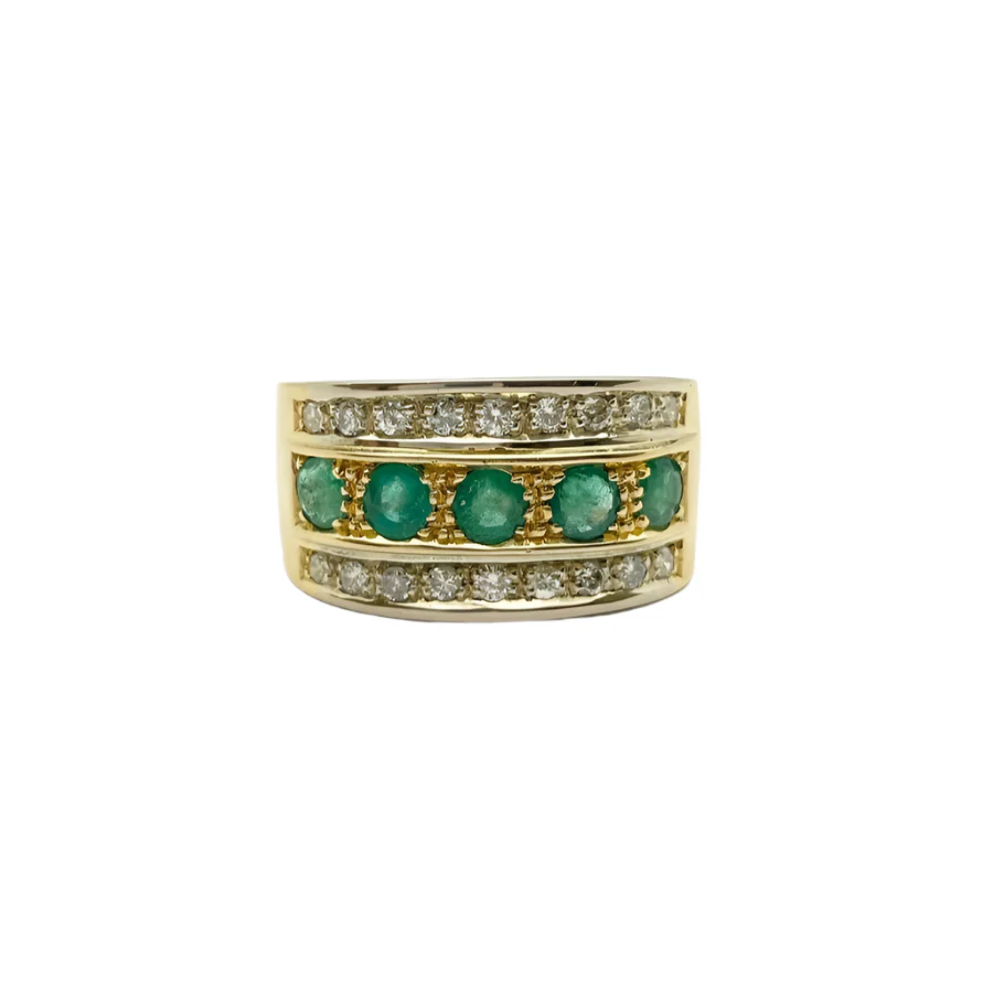 Bague Bandeau en or jaune, or blanc, émeraudes et diamants