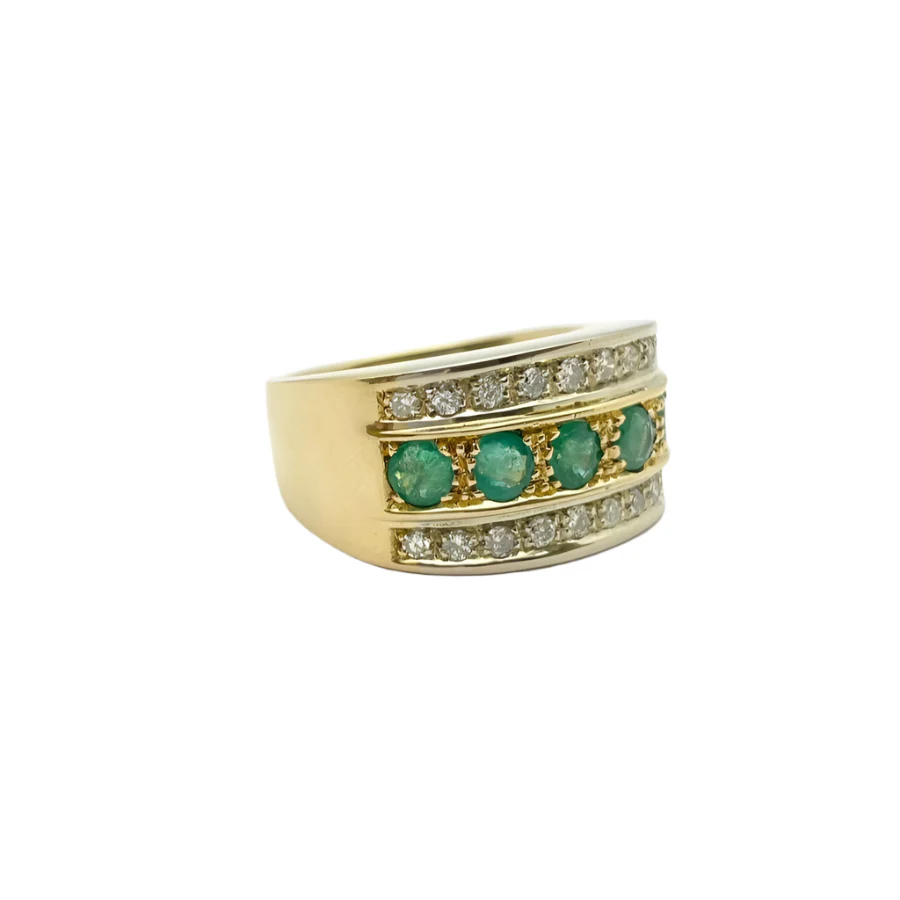 Bague Bandeau en or jaune, or blanc, émeraudes et diamants - Image 2