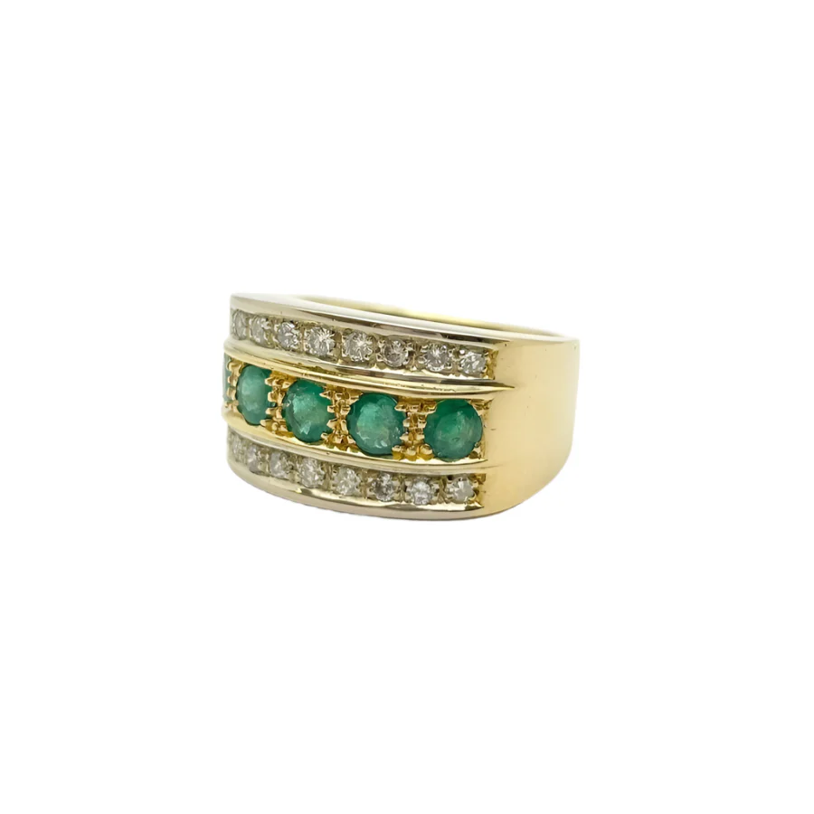 Bague Bandeau en or jaune, or blanc, émeraudes et diamants - Image 6